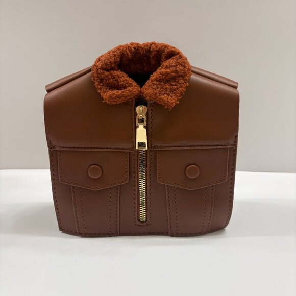 Leather Jacket Shaped Crossbody Bag/ Faux Fur & Leather Coat Purse - Brown NWT - Picture 3 of 9